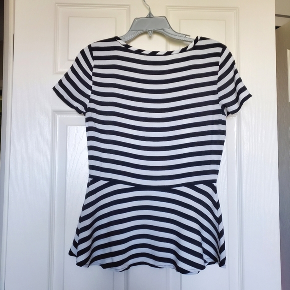 Banana Republic black white striped peplum top blouse 4 Petite 4P short sleeve - Picture 8 of 10